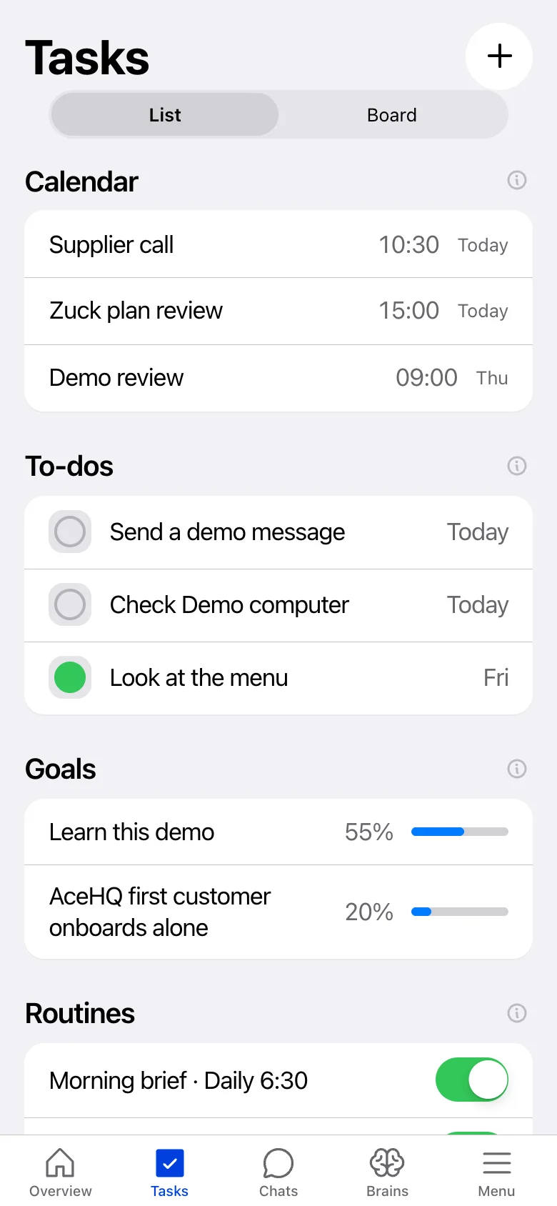 Exodus Tasks tab on a phone